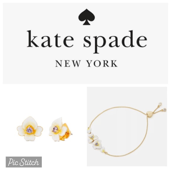 Kate Spade Precious Pansy Enamel Stud Earrings and Matching Slider Bracelet - Picture 1 of 15